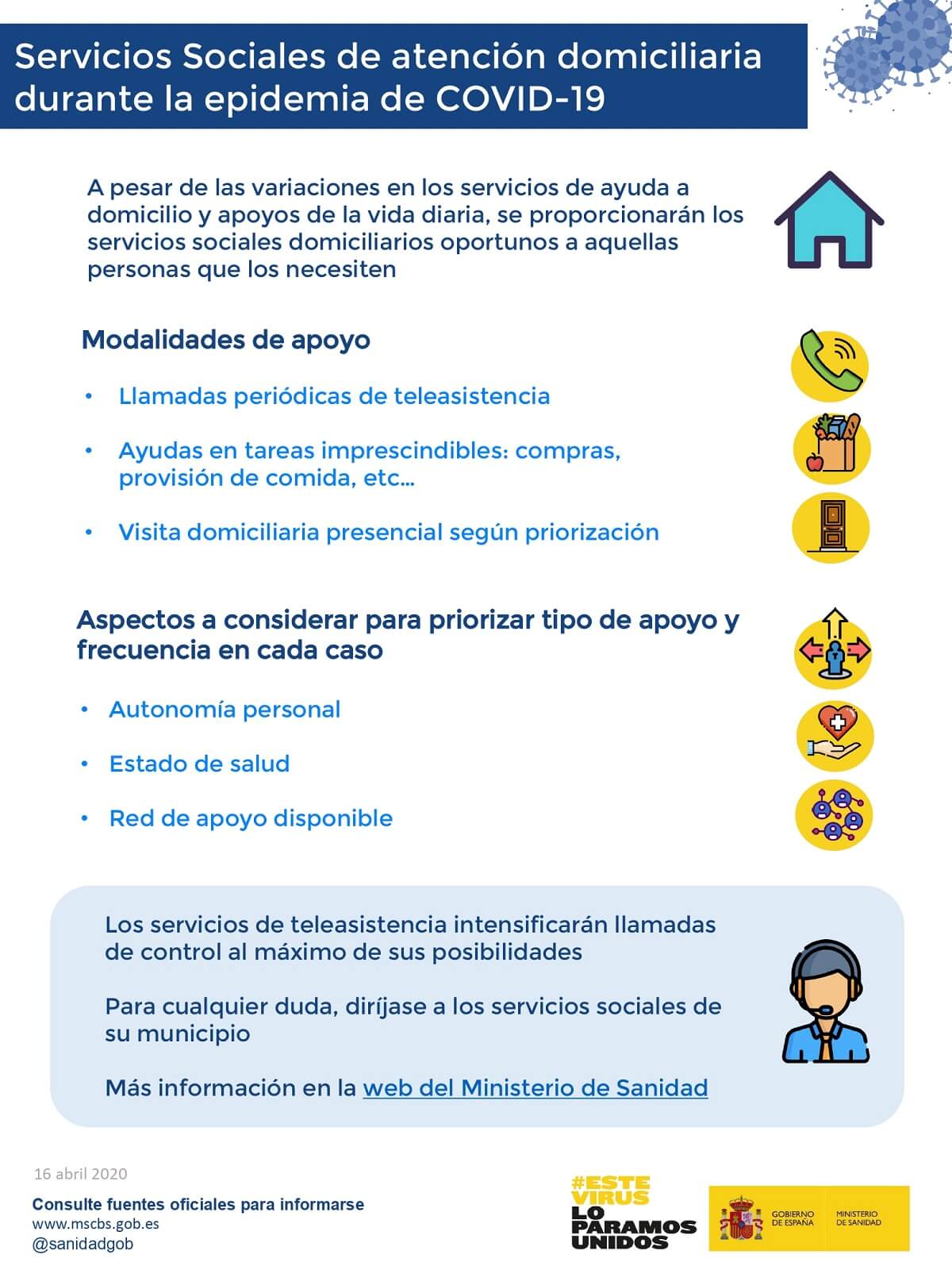 Servicios Sociales de atención domiciliaria durante la epidemia de COVID-19