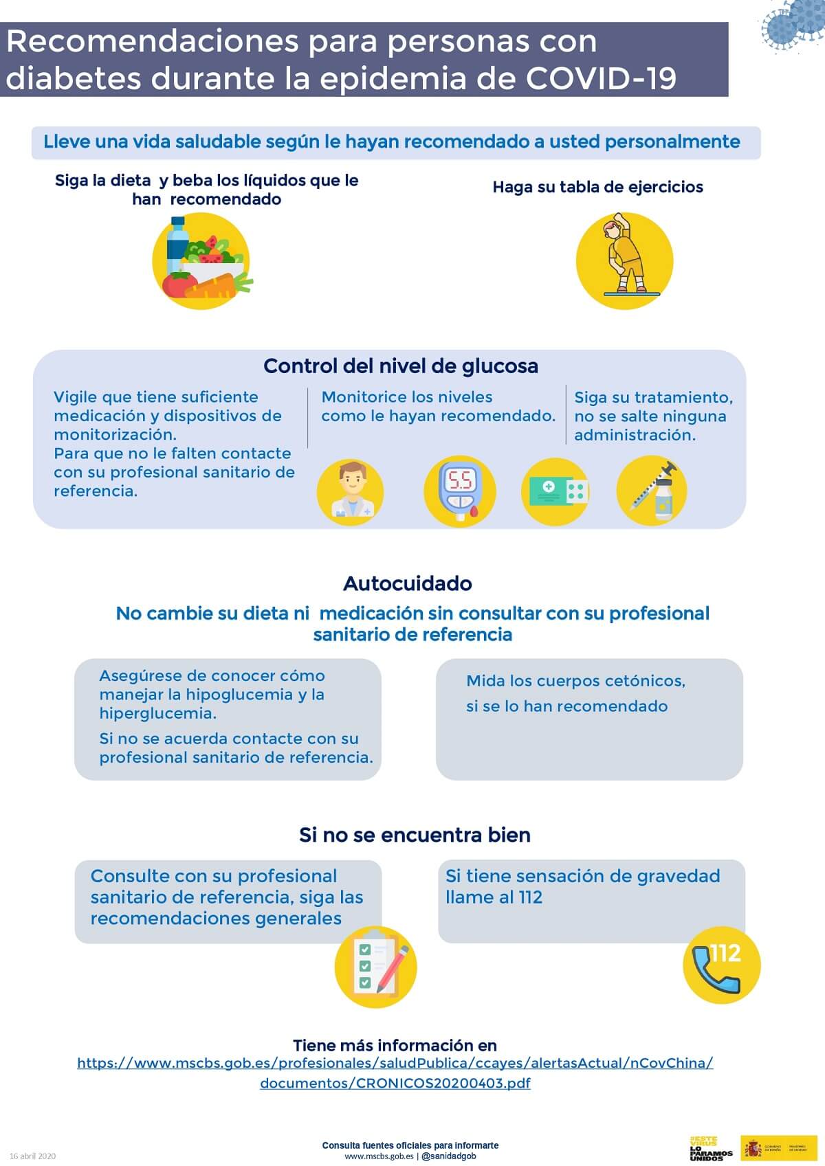 Recomendaciones para personas con diabetes durante la epidemia de COVID-19