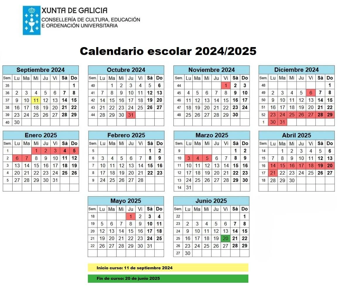 Calendario escolar Galicia 2024 2025