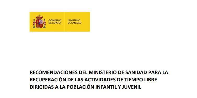 Recomendaciones Ministerio de Sanidad Actividades tiempo libre infantil y juvenil