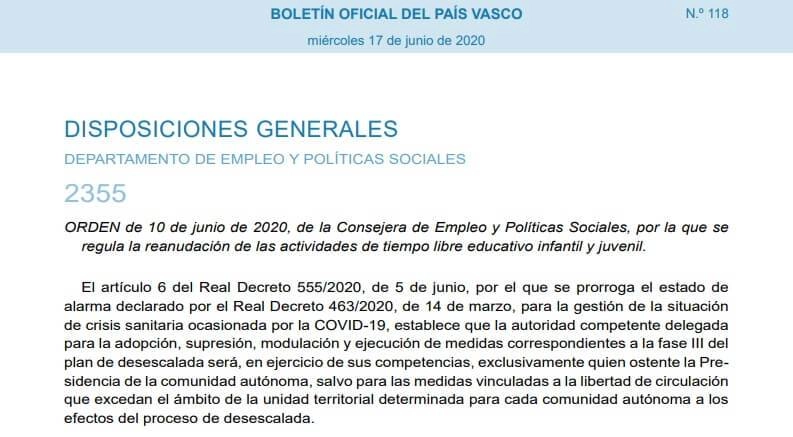 actividades tiempo libre gobierno vasco verano 2020