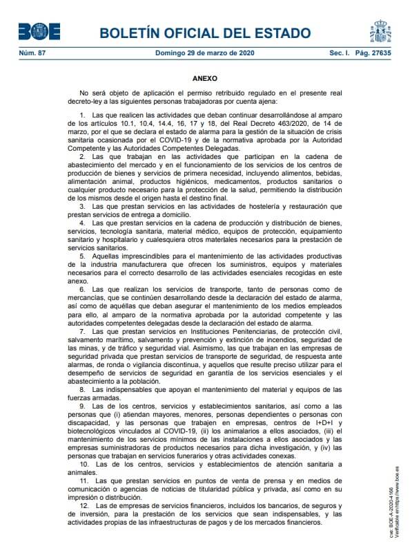 lista de trabajos considerados servicios esenciales 1 al 12