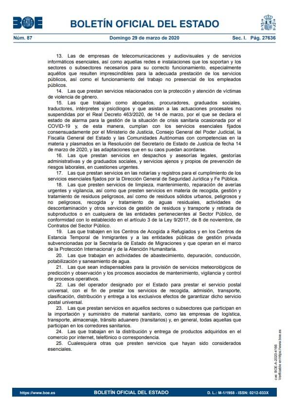 lista de trabajos considerados servicios esenciales 13 al 25