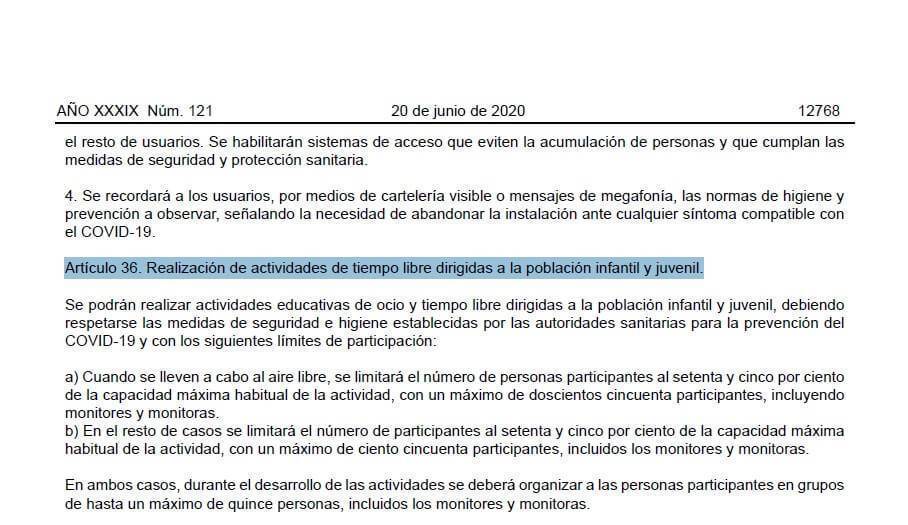 articulo 36 actividades tiempo libre castilla la mancha verano 2020