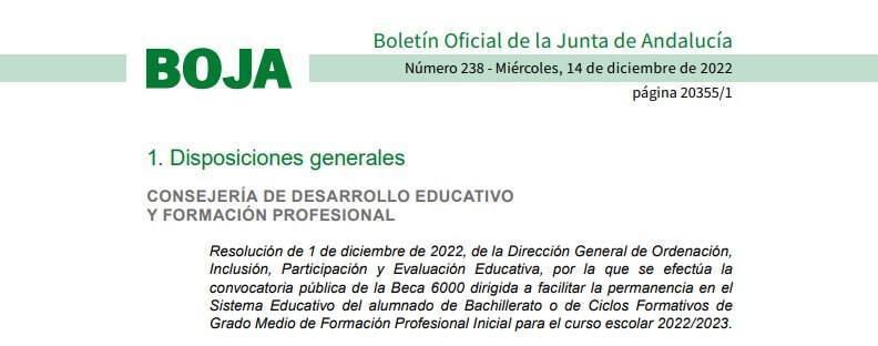 beca 6000 de la junta de andalucia curso 2022-2023