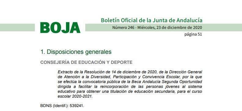 beca segunda oportunidad de la junta de andalucia curso 2020 2021