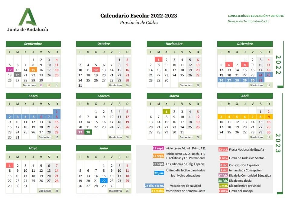 calendario escolar 2022-2023 cadiz junta de andalucia
