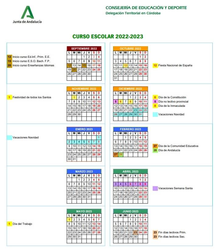 calendario escolar 2022-2023 cordoba junta de andalucia