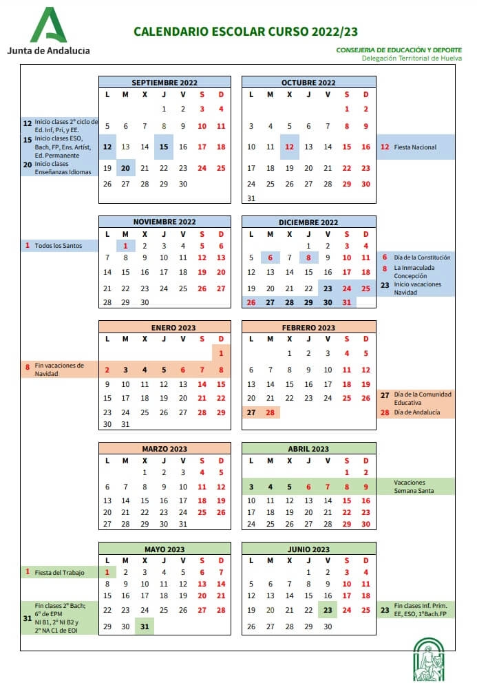 calendario escolar 2022-2023 huelva junta de andalucia