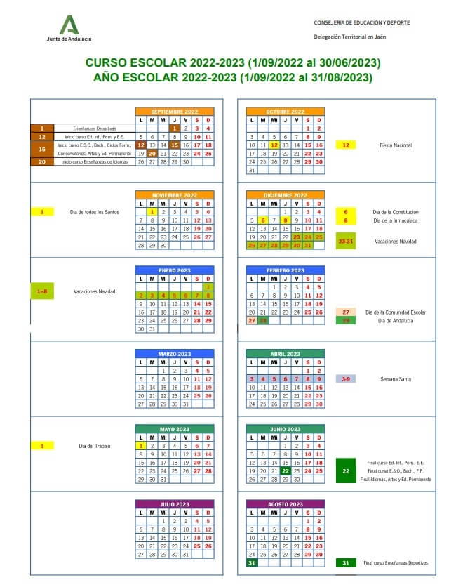 calendario escolar 2022-2023 jaen junta de andalucia