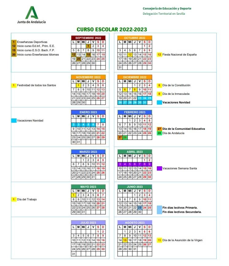 calendario escolar 2022-2023 sevilla junta de andalucia