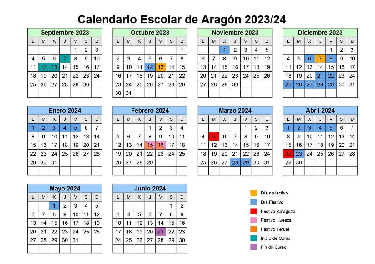 Festivo En Zaragoza 2023 Calendario escolar 2023-2024 en Aragón 🗓️ 🏕️☀️