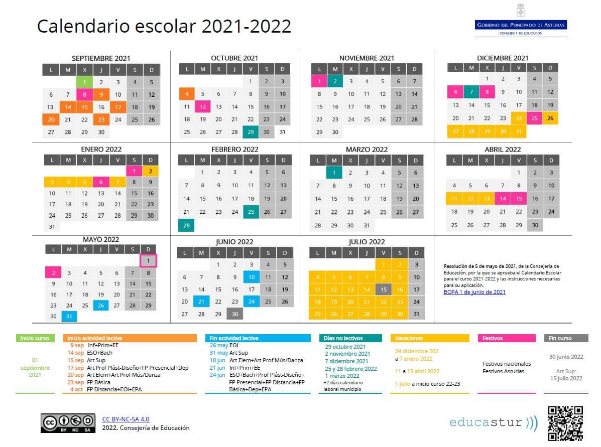 Calendario escolar 20212022 en Asturias 🗓️👨‍🎓 🏕️☀️