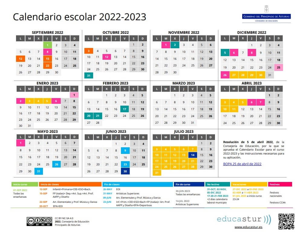 calendario escolar asturias 2022-2023