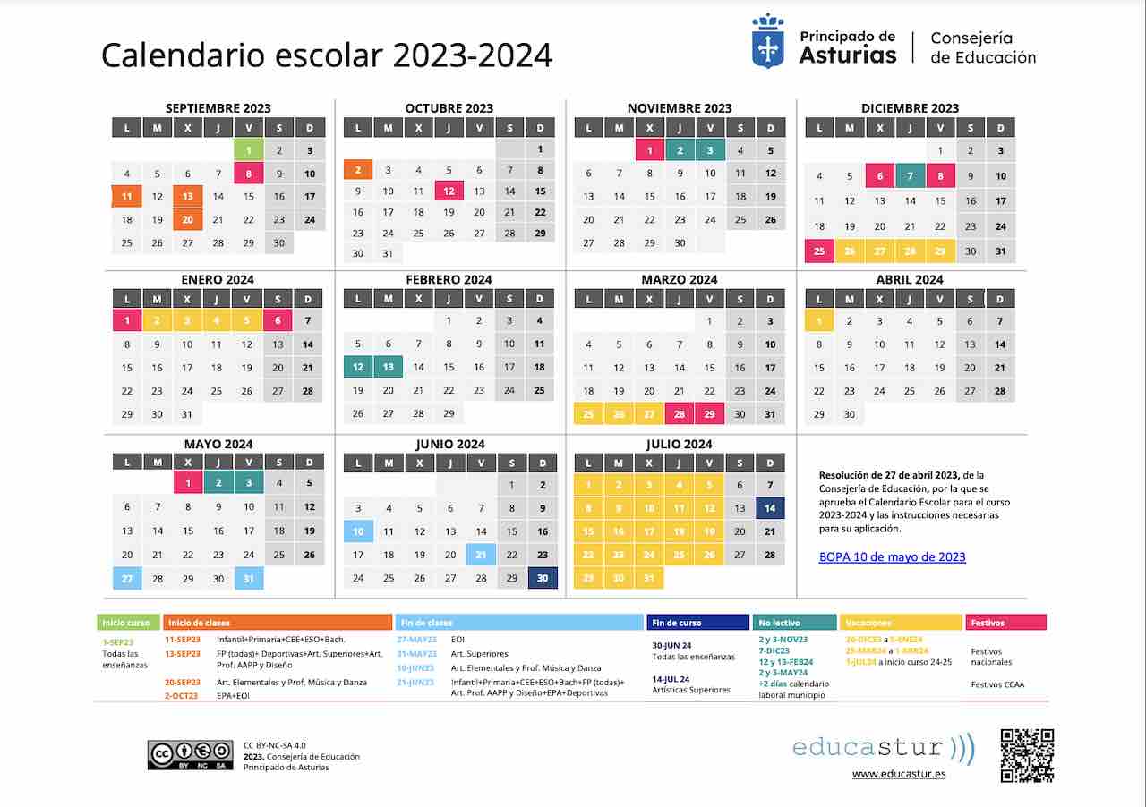 Calendario escolar 20232024 en Asturias 🗓️ 🏕️☀️