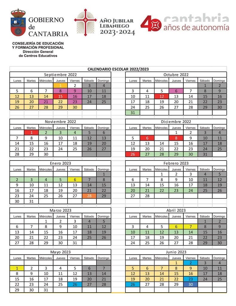 calendario escolar cantabria 2022-2023
