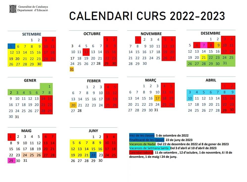 calendario escolar 2022-2023 catalunya