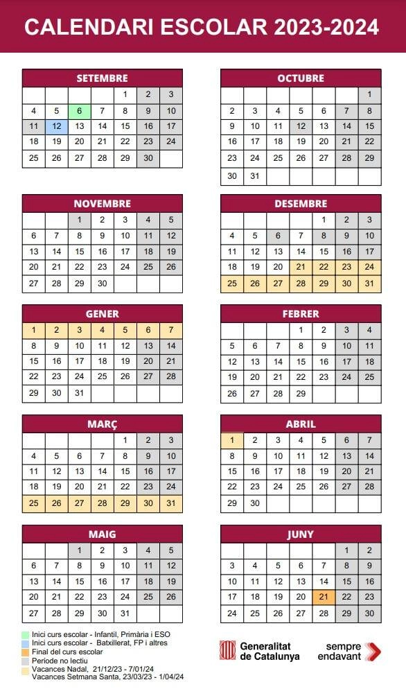 calendario escolar de cataluña 2023 2024