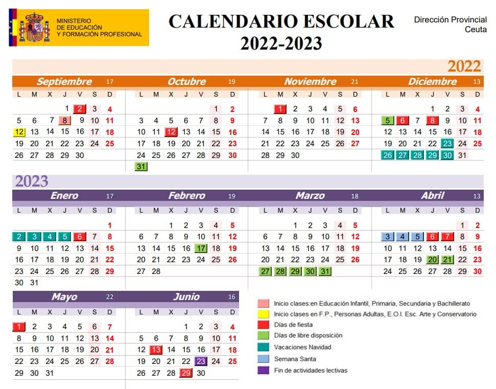 calendario escolar 2022-2023 ceuta