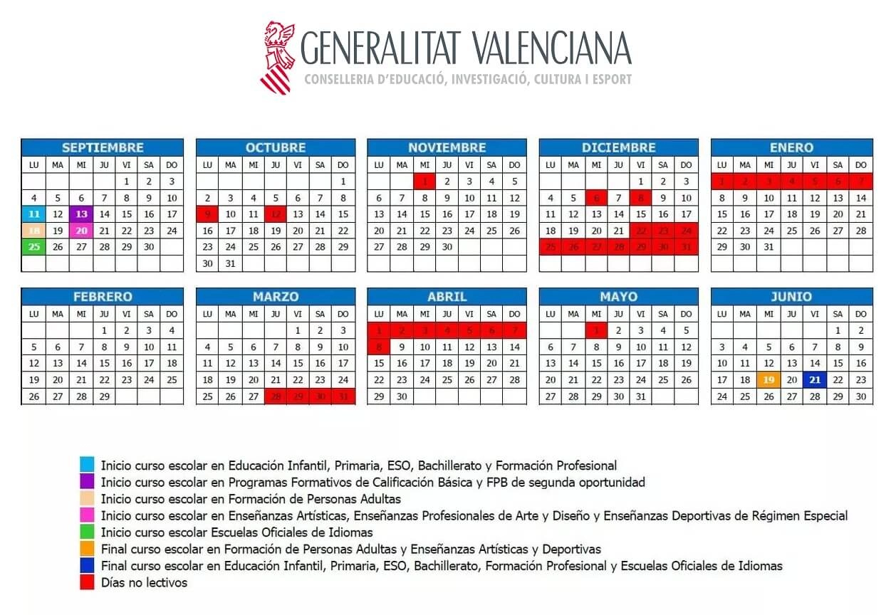 Calendario escolar 2023-2024 en Comunidad Valenciana 🗓️ 🏕️☀️