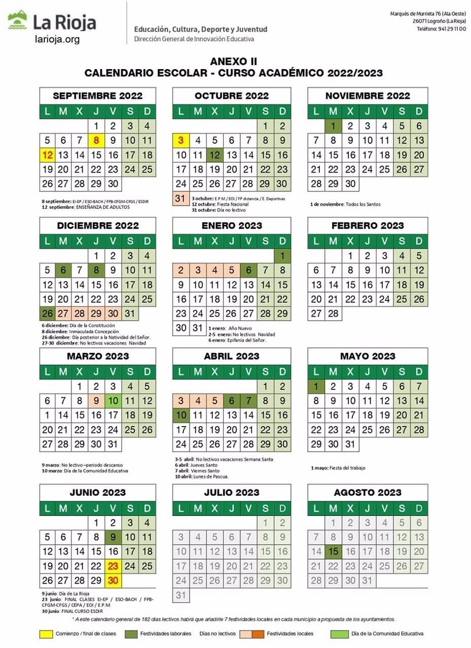 Calendario escolar la rioja 2022-2023