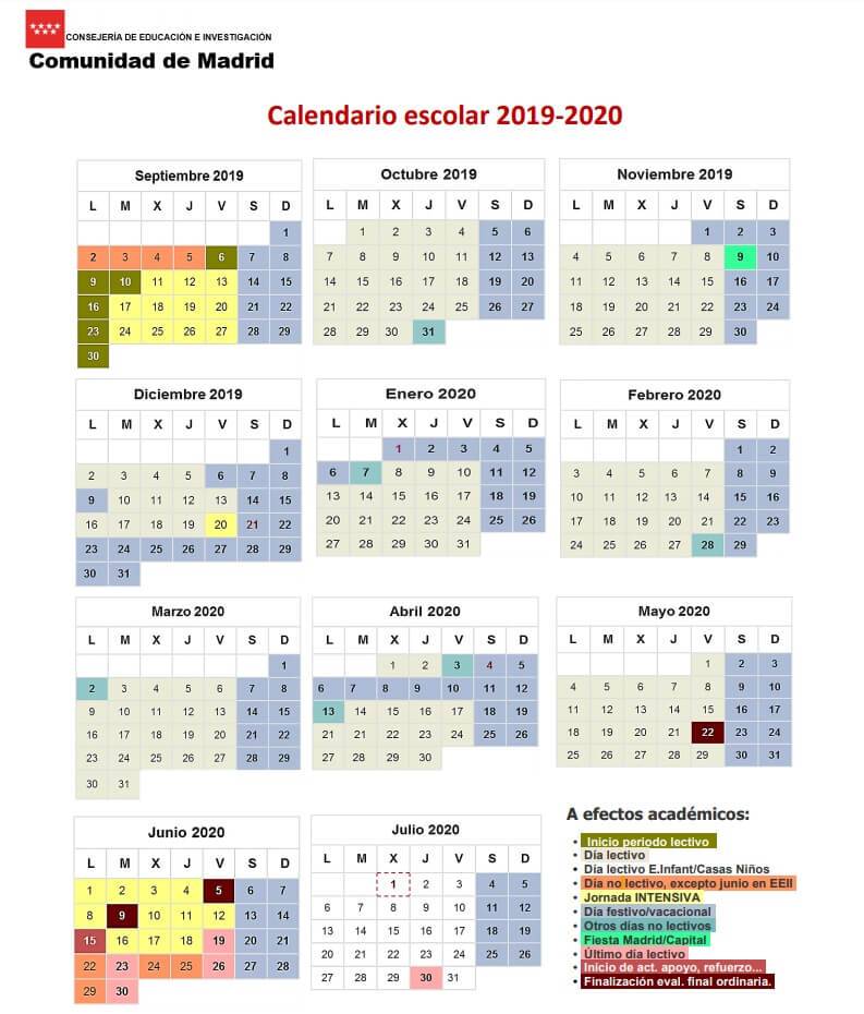 calendario escolar madrid 2019 2020