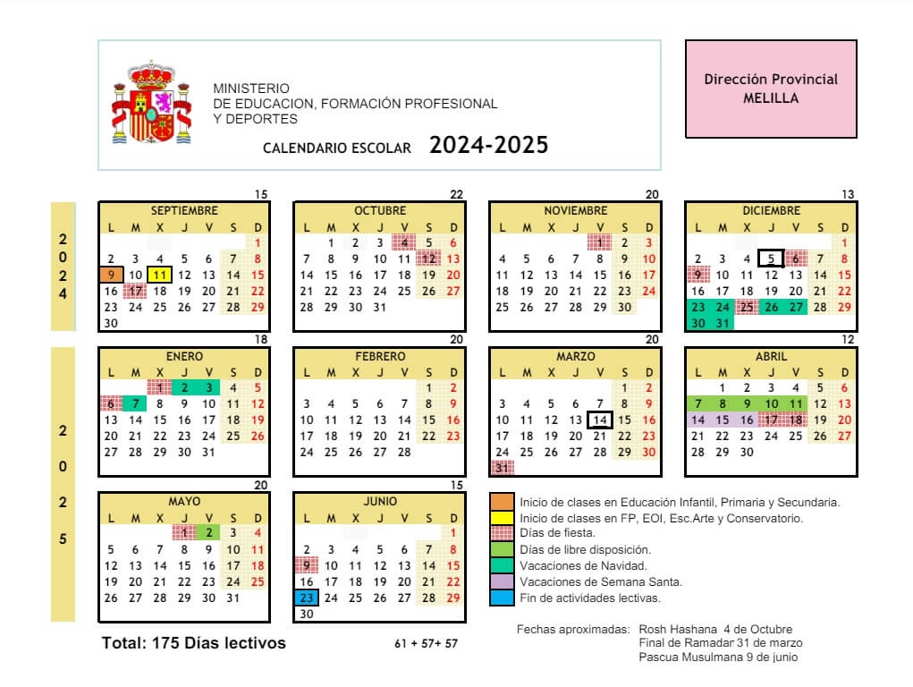 Calendario escolar 2025/2025 en Melilla 🗓️ 🏕️☀️
