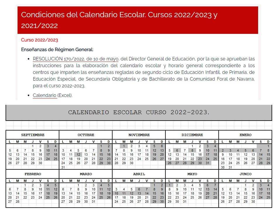 calendario escolar navarra 2022-2023