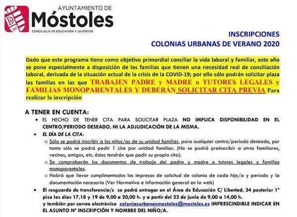 colonias urbanas mostoles verano 2020