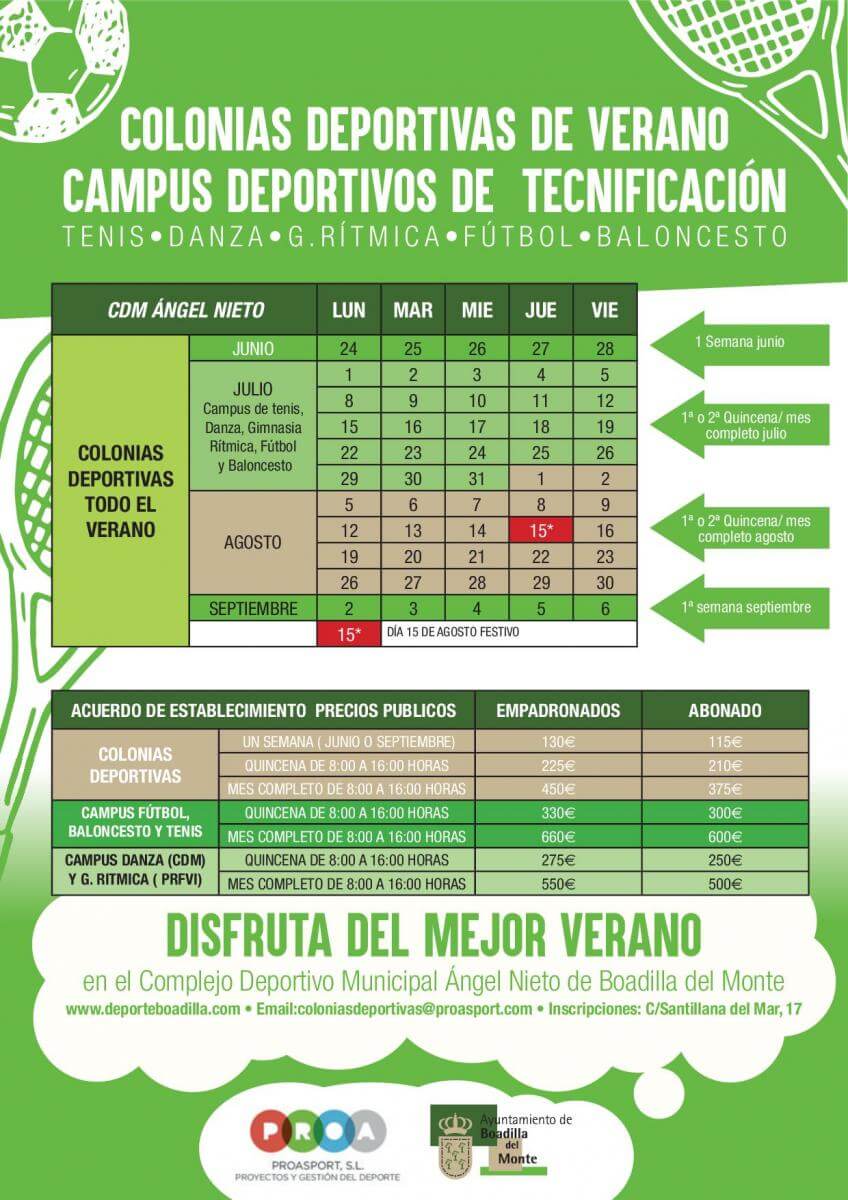 colonias y campus deportivos de verano 2019 de boadilla del monte precios