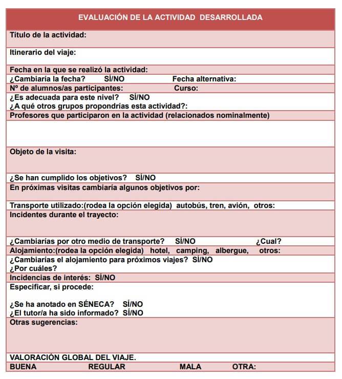 evaluacion actividades complementarias y extraescolares