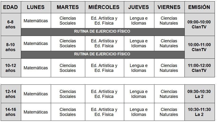 horario aprendemos en casa