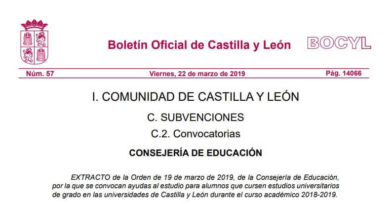 BOCYL becas 2019 de la consejeria de educacion de castilla y leon