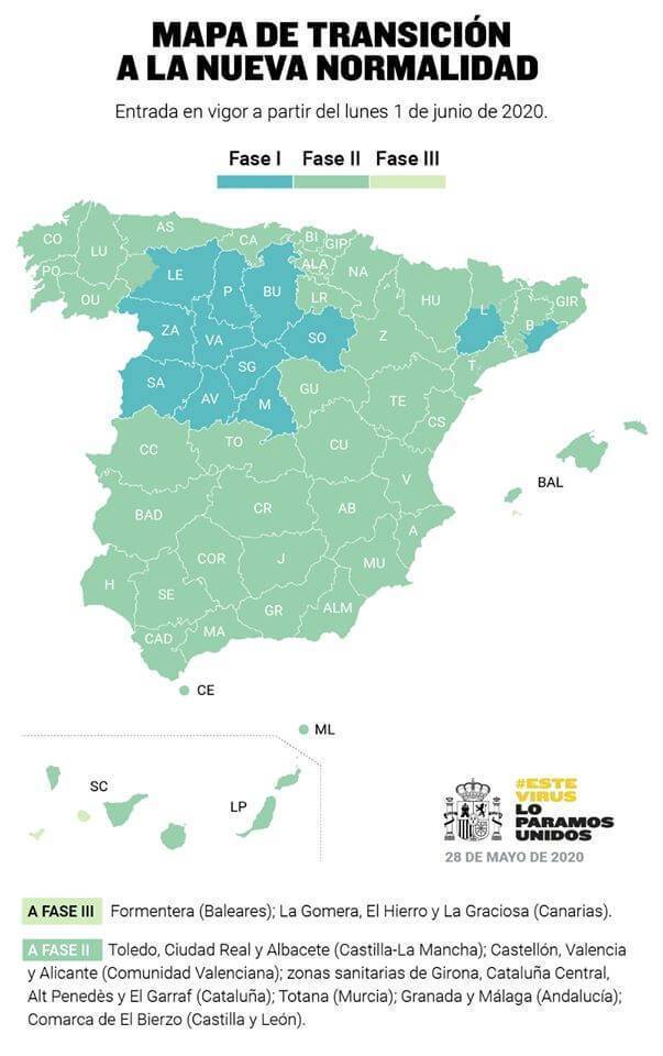 mapa de fases de transicion a la nueva normalidad a partir del 1 de junio