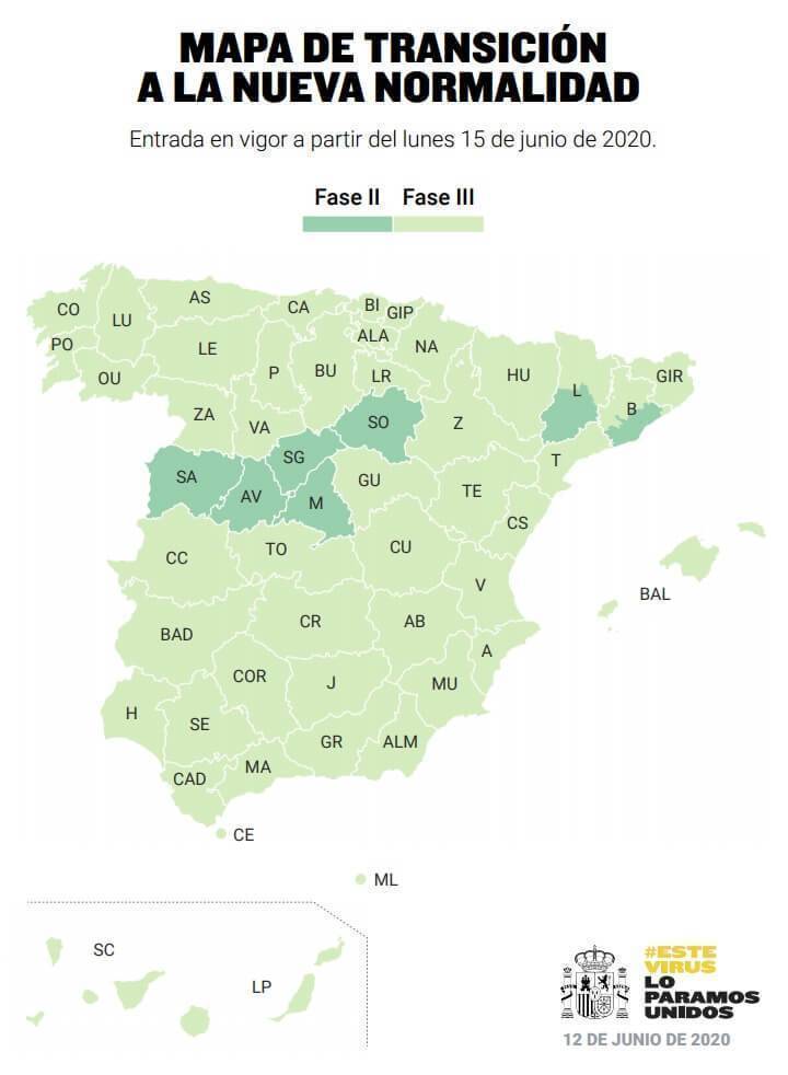 mapa de fases de transicion a la nueva normalidad a partir del 15 de junio