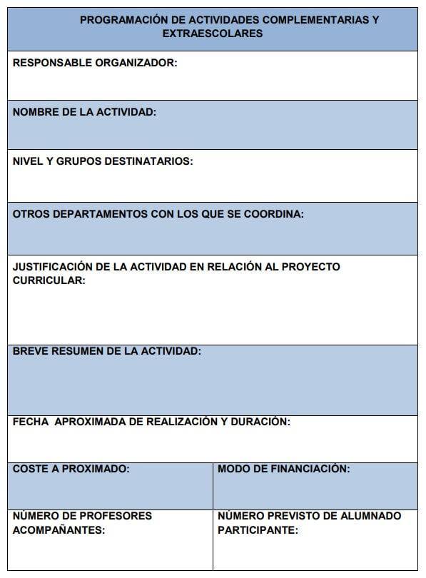 programacion actividades complementarias y extraescolares