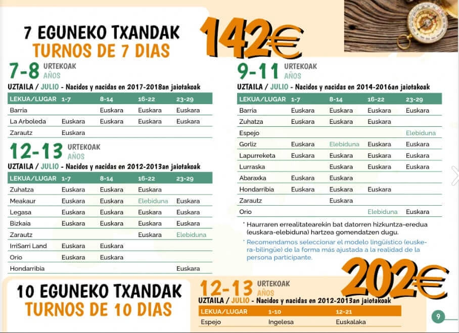 colonias udalekuak 2025 turnos